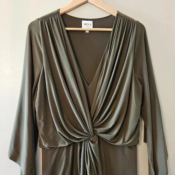Misa Los Angeles Draped Teget Fluid Stretch Mini Dress Olive  Green Size Large. - Picture 7 of 16